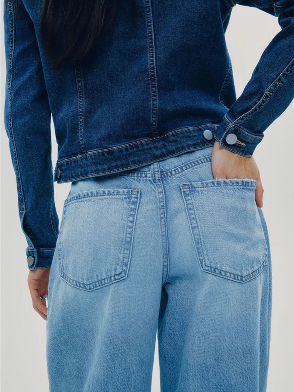 High-Rise Barrel  Light Blue Women's Jeans - Petite - Picture 5 of 6